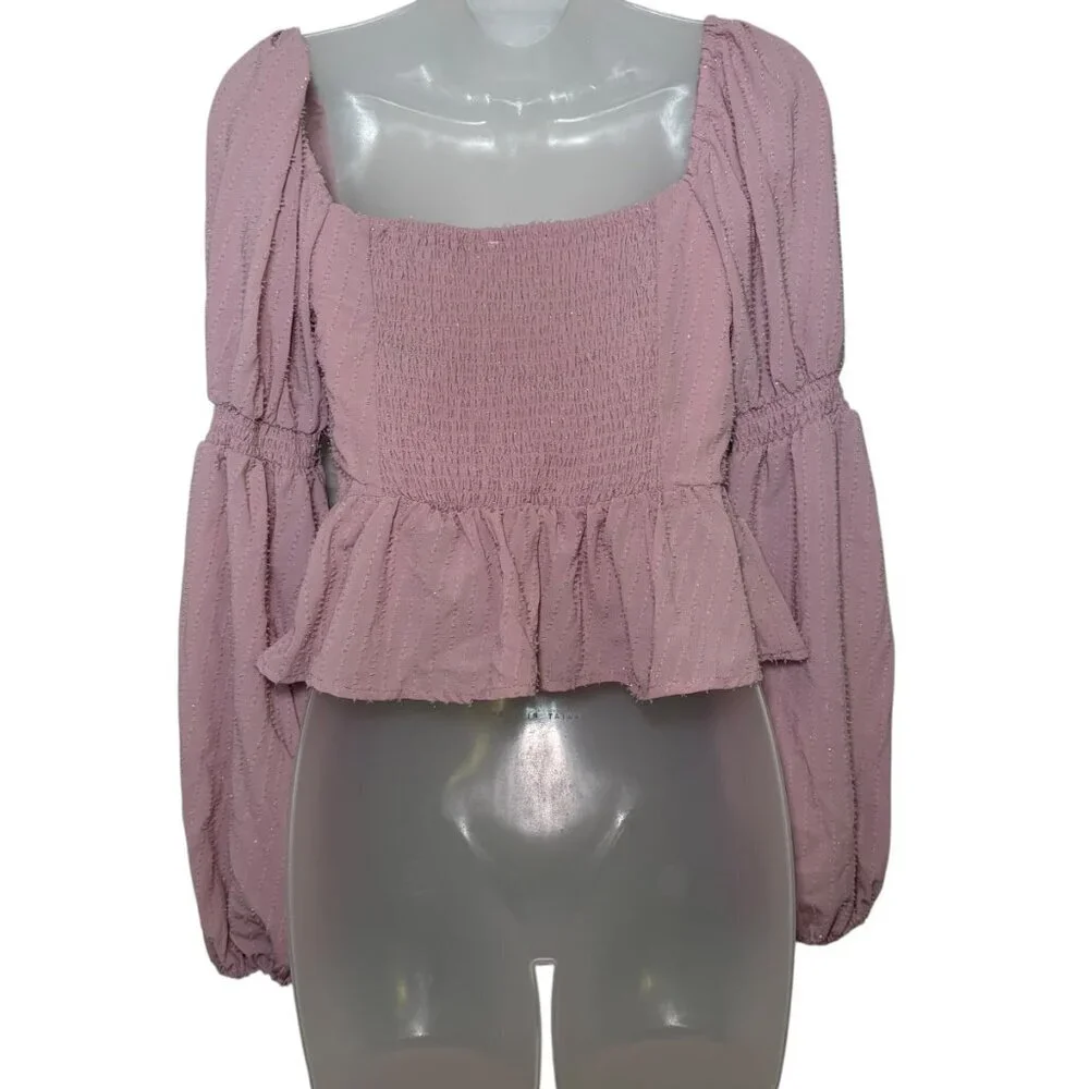 ASTR The Label Lilac Smocked Peplum Top